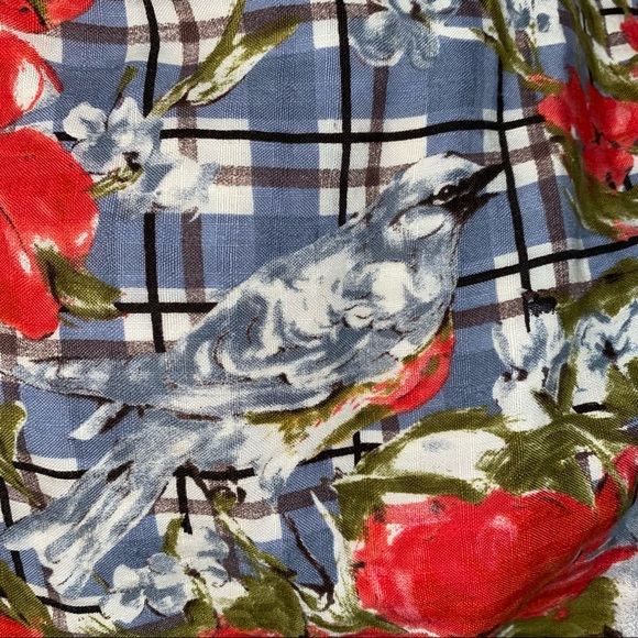 Odille Anthropologie linen blend plaid floral bird print full skirt size 0-2 XS - Picture 4 of 9